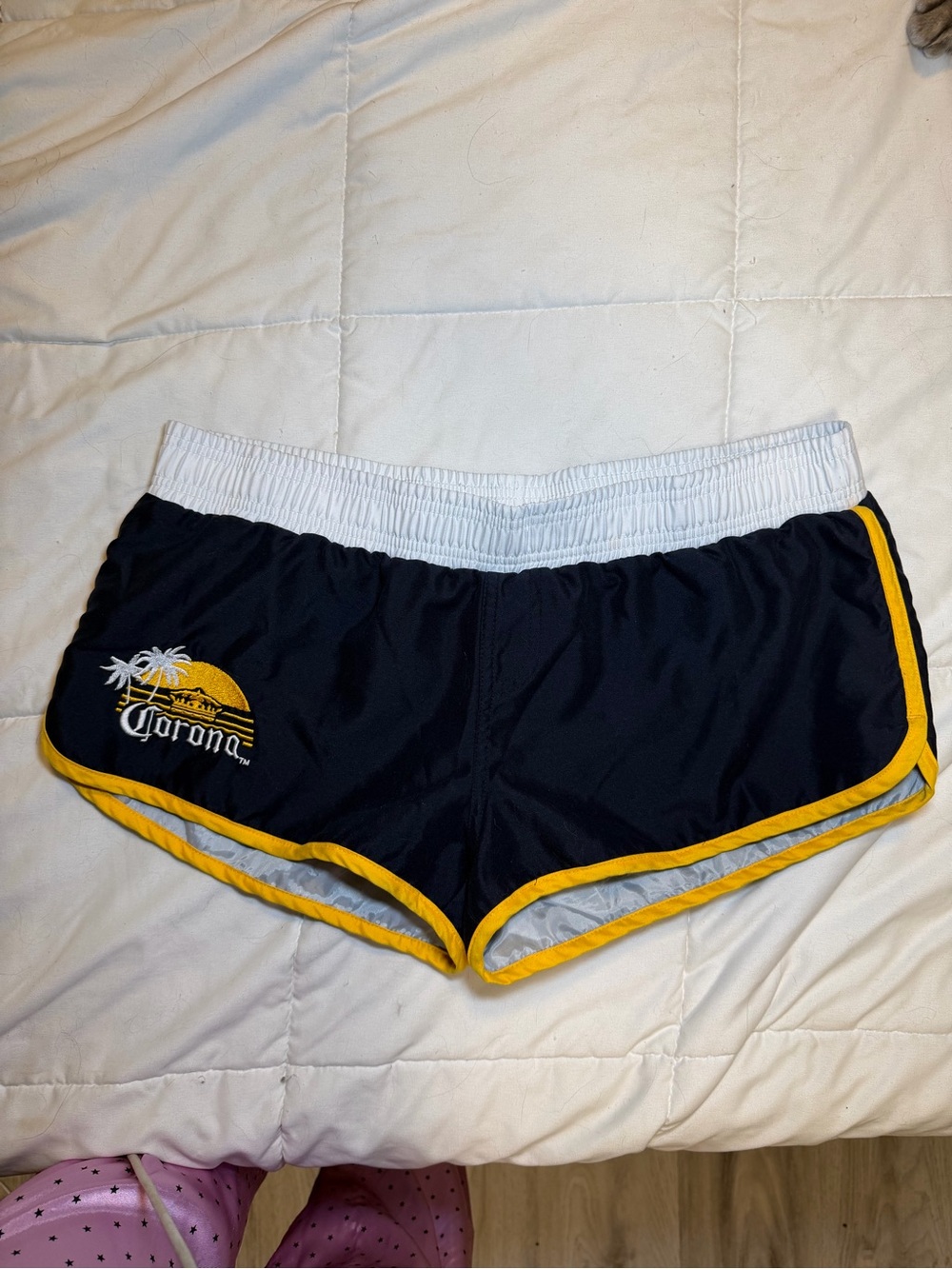 Corona Navy Running Shorts with Yellow Piping and White Waistband